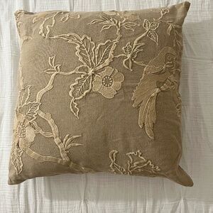 Set of Three Pottery Barn Embroidered Floral & Bird Pillow Covers Beige 22 "